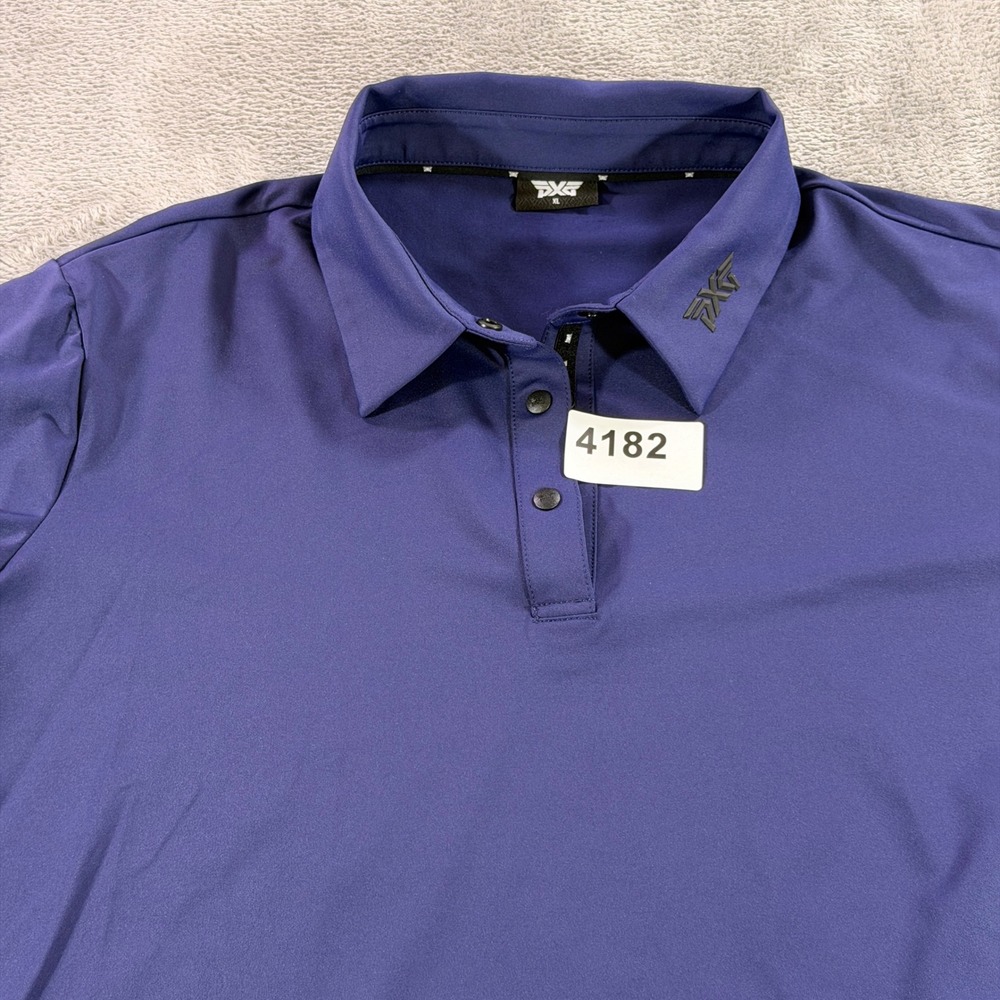 PXG Polo Shirt Mens XL Navy Blue Short Sleeve Snap Button Golf CM-SSPOLO-NVY